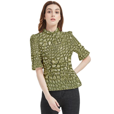 Aligator Skin Frill Neck Blouse by Ket1n9