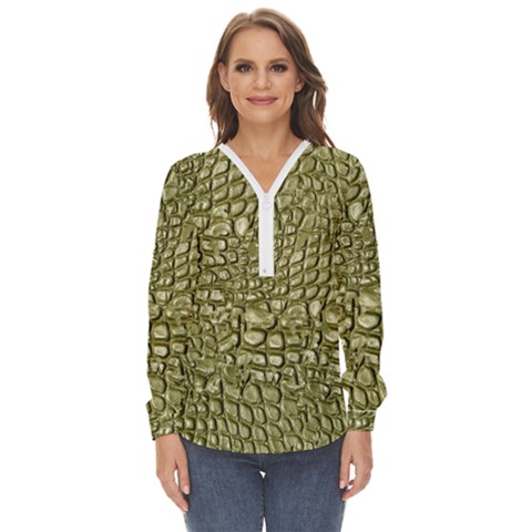 Aligator Skin Zip Up Long Sleeve Blouse by Ket1n9