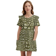 Aligator Skin Kids  Frilly Sleeves Pocket Dress by Ket1n9