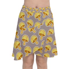 Yellow Mushroom Pattern Chiffon Wrap Front Skirt by Ket1n9