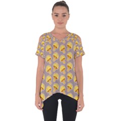 Yellow Mushroom Pattern Cut Out Side Drop T-shirt by Ket1n9