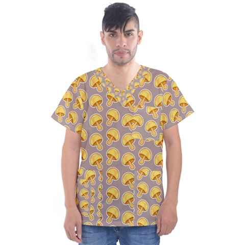 Yellow Mushroom Pattern Men s V-neck Scrub Top by Ket1n9