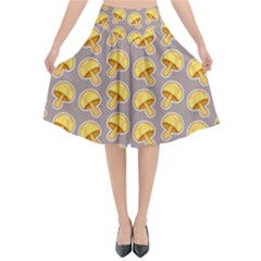 Yellow Mushroom Pattern Flared Midi Skirt by Ket1n9