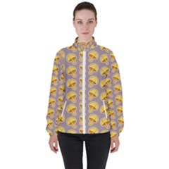 Yellow Mushroom Pattern Women s High Neck Windbreaker by Ket1n9