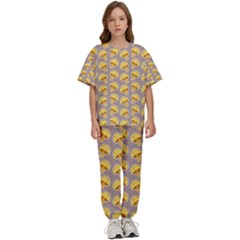 Yellow Mushroom Pattern Kids  T-shirt And Pants Sports Set by Ket1n9