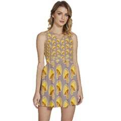 Yellow Mushroom Pattern Sleeveless High Waist Mini Dress by Ket1n9