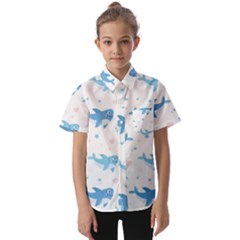 Seamless Pattern With Cute Sharks Hearts Kids  Short Sleeve Shirt by Ket1n9