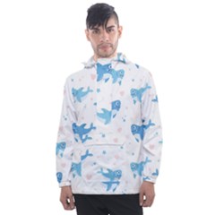 Seamless Pattern With Cute Sharks Hearts Men s Front Pocket Pullover Windbreaker by Ket1n9