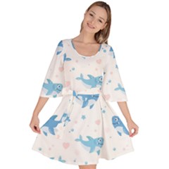 Seamless Pattern With Cute Sharks Hearts Velour Kimono Dress by Ket1n9