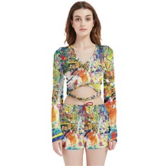 Multicolor Anime Colors Colorful Velvet Wrap Crop Top And Shorts Set by Ket1n9