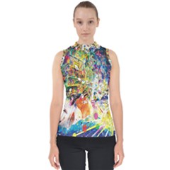 Multicolor Anime Colors Colorful Mock Neck Shell Top by Ket1n9