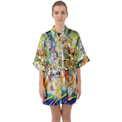 Multicolor Anime Colors Colorful Half Sleeve Satin Kimono  by Ket1n9