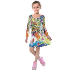 Multicolor Anime Colors Colorful Kids  Long Sleeve Velvet Dress by Ket1n9