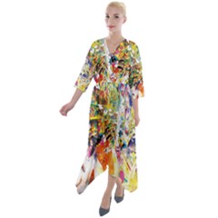 Multicolor Anime Colors Colorful Quarter Sleeve Wrap Front Maxi Dress by Ket1n9