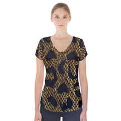 Metallic Snake Skin Pattern Short Sleeve Front Detail Top by Ket1n9