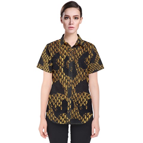 Metallic Snake Skin Pattern Women s Short Sleeve Shirt by Ket1n9