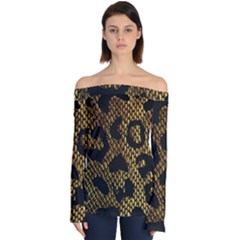 Metallic Snake Skin Pattern Off Shoulder Long Sleeve Top by Ket1n9