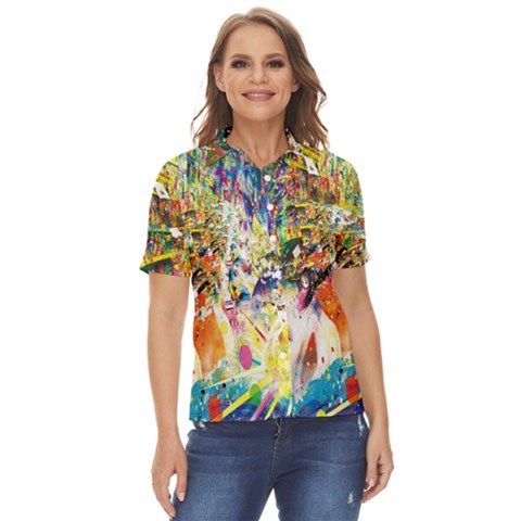 Multicolor Anime Colors Colorful Women s Short Sleeve Double Pocket Shirt by Ket1n9