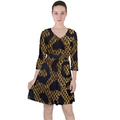 Metallic Snake Skin Pattern Quarter Sleeve Ruffle Waist Dress by Ket1n9