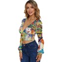 Multicolor Anime Colors Colorful Long Sleeve Deep-V Velour Top View2