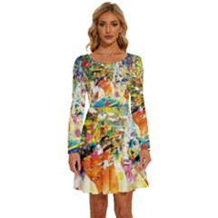 Multicolor Anime Colors Colorful Long Sleeve Wide Neck Velvet Dress by Ket1n9