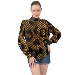 Metallic Snake Skin Pattern High Neck Long Sleeve Chiffon Top by Ket1n9