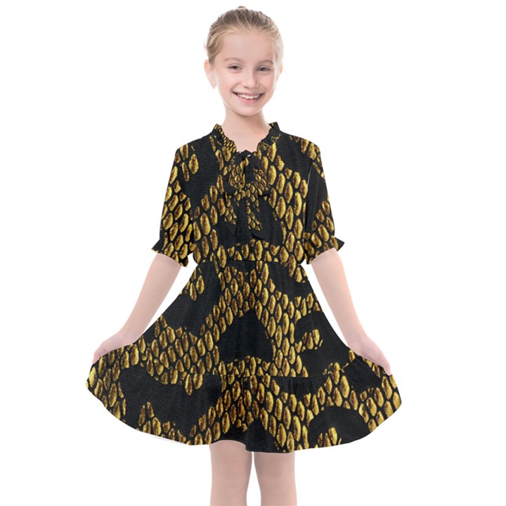 Metallic Snake Skin Pattern Kids  All Frills Chiffon Dress