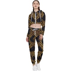 Metallic Snake Skin Pattern Cropped Zip Up Lounge Set by Ket1n9