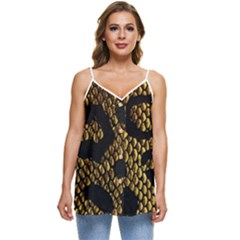 Metallic Snake Skin Pattern Casual Spaghetti Strap Chiffon Top by Ket1n9