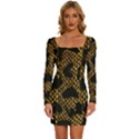 Metallic Snake Skin Pattern Long Sleeve Square Neck Bodycon Velvet Dress View1