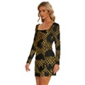 Metallic Snake Skin Pattern Long Sleeve Square Neck Bodycon Velvet Dress View2