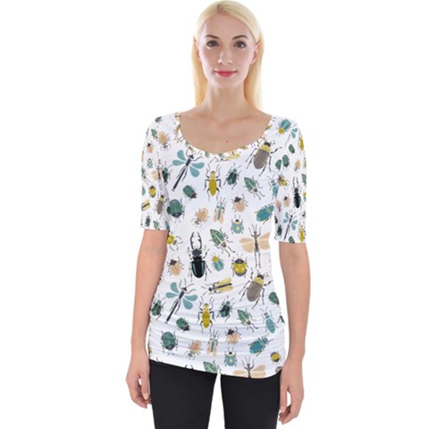 Insect Animal Pattern Wide Neckline T-shirt by Ket1n9