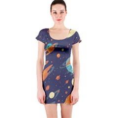 Space Galaxy Planet Universe Stars Night Fantasy Short Sleeve Bodycon Dress by Ket1n9