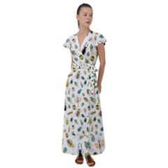 Insect Animal Pattern Flutter Sleeve Maxi Dress by Ket1n9