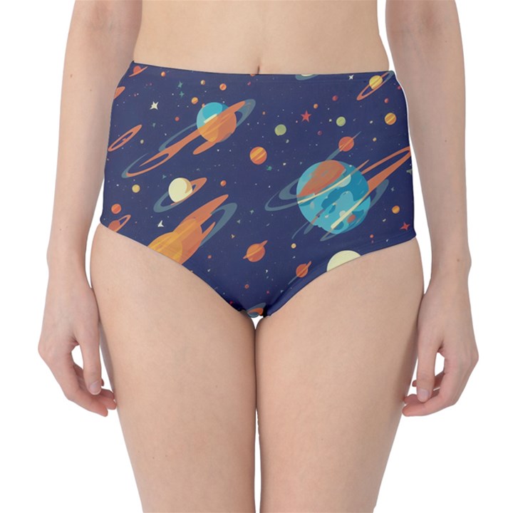 Space Galaxy Planet Universe Stars Night Fantasy Classic High-Waist Bikini Bottoms