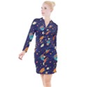 Space Galaxy Planet Universe Stars Night Fantasy Button Long Sleeve Dress View1