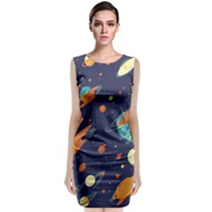 Space Galaxy Planet Universe Stars Night Fantasy Sleeveless Velvet Midi Dress by Ket1n9