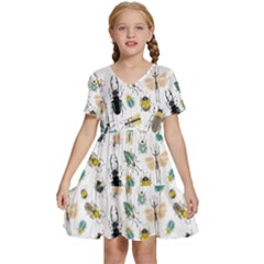 Insect Animal Pattern Kids  Short Sleeve Tiered Mini Dress by Ket1n9