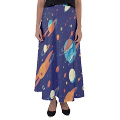 Space Galaxy Planet Universe Stars Night Fantasy Flared Maxi Skirt by Ket1n9