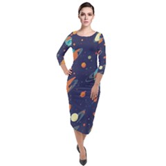 Space Galaxy Planet Universe Stars Night Fantasy Quarter Sleeve Midi Velour Bodycon Dress by Ket1n9