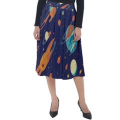 Space Galaxy Planet Universe Stars Night Fantasy Classic Velour Midi Skirt  by Ket1n9