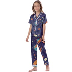 Space Galaxy Planet Universe Stars Night Fantasy Kids  Satin Short Sleeve Pajamas Set by Ket1n9