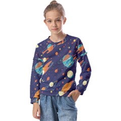 Space Galaxy Planet Universe Stars Night Fantasy Kids  Long Sleeve T-shirt With Frill 