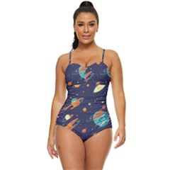 Space Galaxy Planet Universe Stars Night Fantasy Retro Full Coverage Swimsuit by Ket1n9