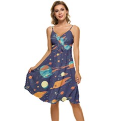 Space Galaxy Planet Universe Stars Night Fantasy Sleeveless Tie Front Chiffon Dress by Ket1n9