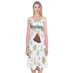 Cute Palm Volcano Seamless Pattern Midi Sleeveless Dress by Ket1n9