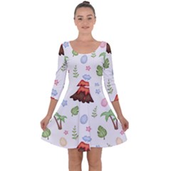 Cute Palm Volcano Seamless Pattern Quarter Sleeve Skater Dress by Ket1n9