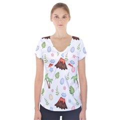 Cute Palm Volcano Seamless Pattern Short Sleeve Front Detail Top by Ket1n9