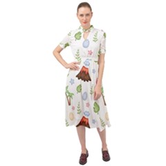 Cute Palm Volcano Seamless Pattern Keyhole Neckline Chiffon Dress by Ket1n9