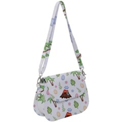 Cute Palm Volcano Seamless Pattern Saddle Handbag by Ket1n9